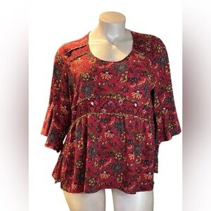 Fall Color Ruffle Textured Blouse EUC